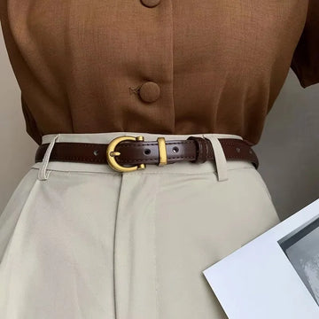 Women's Belt Fashion Retro Simple Metal Pin Buckle Belt Genuine Luxury Belt Ladies Slim Waist Belts,Pair With Jeans Pants Dress