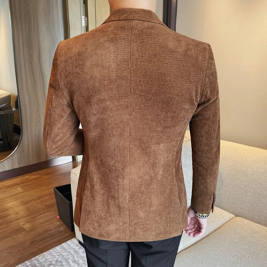 High-quality and fashionable men's long-sleeved suit jacket, new fitted business casual suit corduroy suit