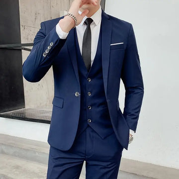 Solid Color Formal Three-Piece Suit Set for Groom Wedding