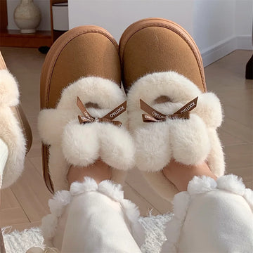 2025 Snow Boots Women Bowknot Cotton Shoes Thick Platform Ankle Boots for Women Fur Warm Ankle Plush Warm Snow Boots 2024