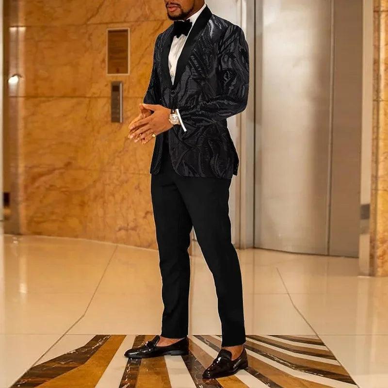 Men's Gold Sequin Applique Fashion Trend Suit Set High-Quality Casual Jacket And Western Pants Two-Piece Ensemble