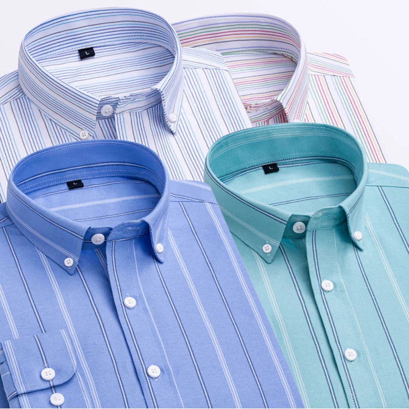 Autumn high-quality men's fashionable, stylish, versatile, casual, business striped long-sleeved Oxford fabric shirt