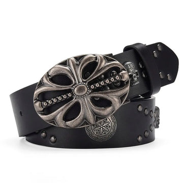 Men's Belt Bohemian Style Belt Vintage Inlaid Skeleton Head Women's Belt Riveted Belt Six Star Belt Punk Rock Sexpot Y2K Belt