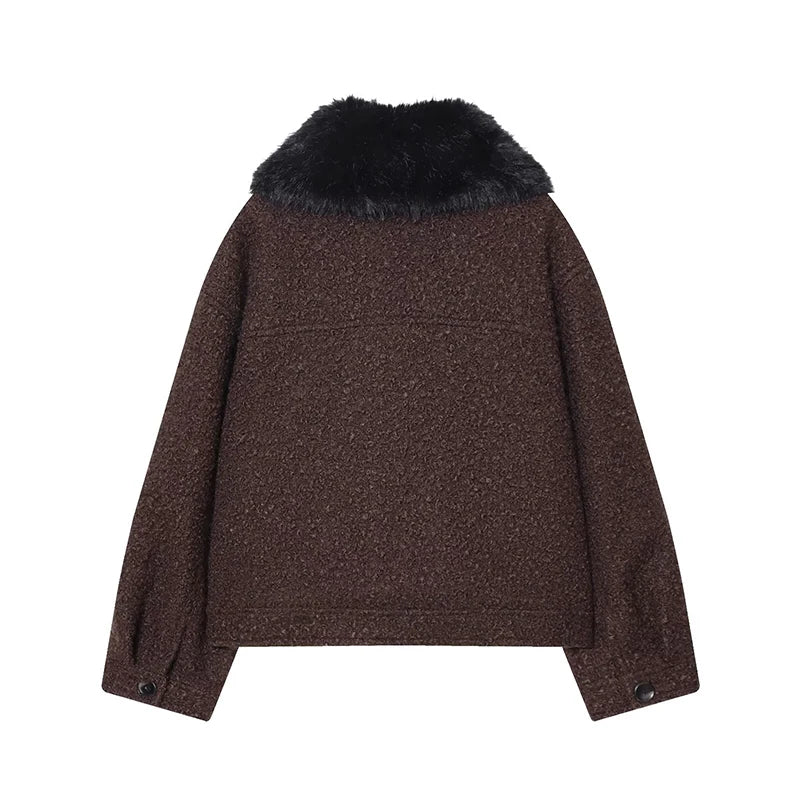 Women Faux Fur Lapel Jacket 2025 Autumn Winter Women's Coat Long Sleeve Loose Female Streetwear Casual New Outerwear