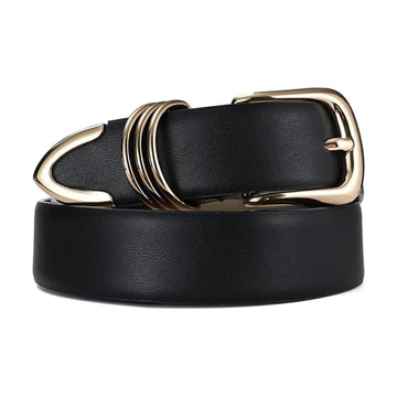 Women's Belt Fashion Golden Needle Buckle Belt Paired Jeans Dress PU Leather Belt Casual Trendy Youth Belt Gift for Girlfriends
