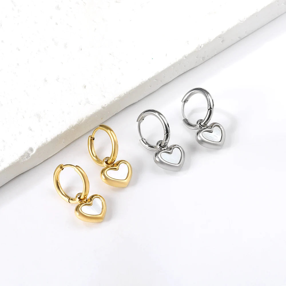Minimalist Heart-shaped Pendant White Pearl Earrings for Girls Niche Jewelry High-end INS Fashion Stainless Steel Party Earrings