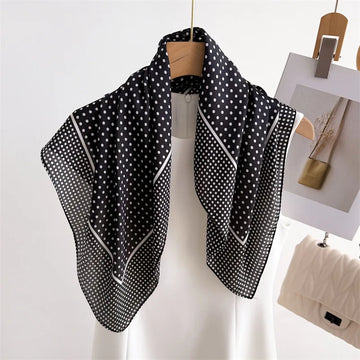 Retro Polka Dot Montage Silk Square Scarf Women Soft Satin Hairband Neckerchief Hijab Lady Headband Foulard Bag Ribbons Kerchief