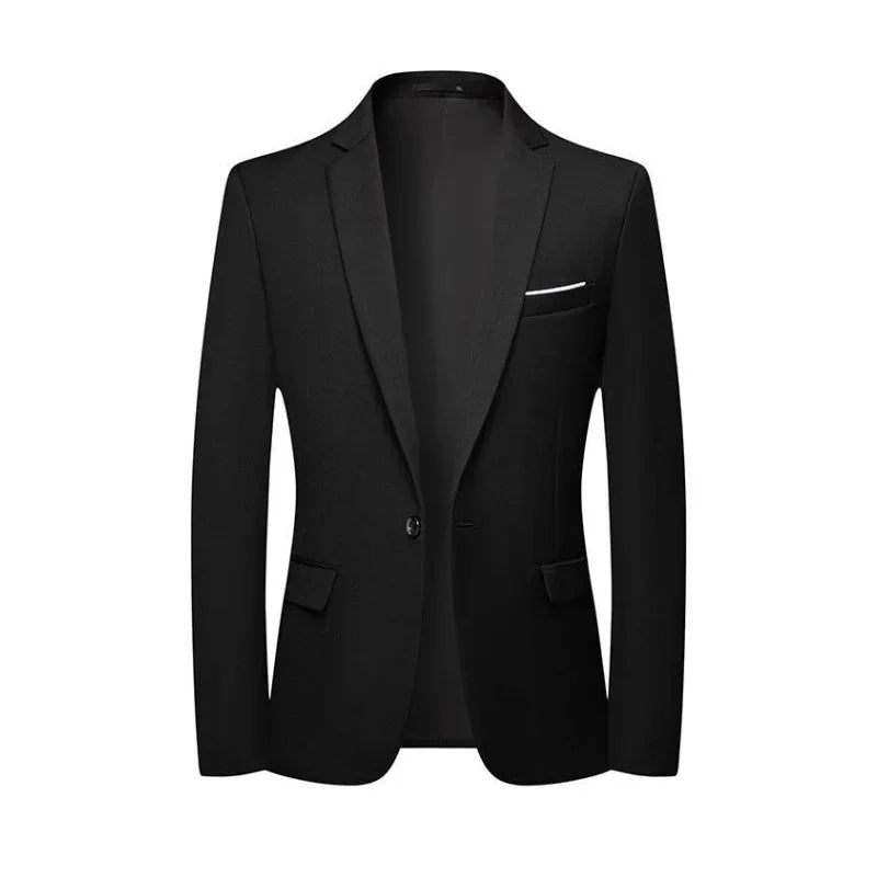 Men's Slim Fit Solid Color Business Suit Korean Fashion High-End Single West Spring Autumn Trend Coat Polyester