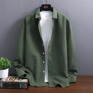 New men's fashionable, cool, versatile, trendy, light luxury, anti-wrinkle long-sleeved shirt, simple and solid color for men