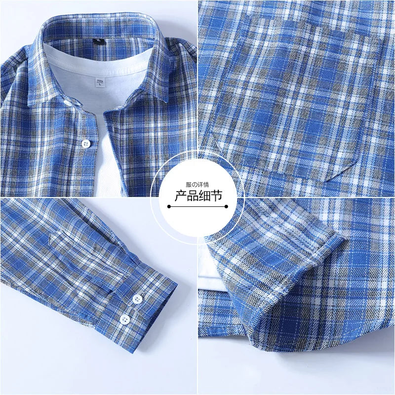 High-quality autumn new men's fashion shirt, stylish and versatile, trendy casual business plaid long-sleeved shirt