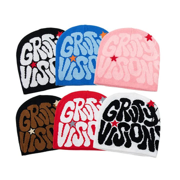 1 piece double-sided printed knitted letter spider web pattern outdoor fashionable knitted cap, no brim for men and women