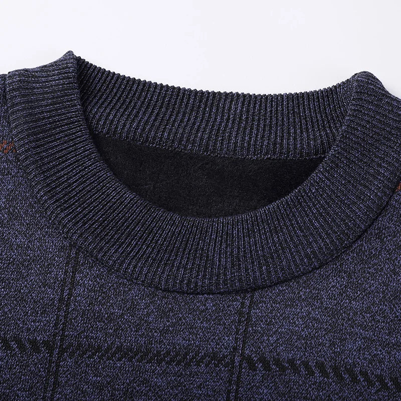 Round Necked Sweater for Men with Plush Insulation and Inner Layer for Men with Bottom Layer Men's Autumn and Winter Black Knit
