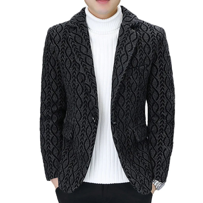 High-Quality Fled FleeceThickened Warm Winter Small Casual Suit for Men Fashionable Stylish Autumn Fits Elegant Comfortable Wear