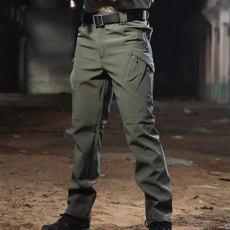 Men Winter Autumn Fleece Waterproof Cargo Pants Hiking Camping Softshell Climbing Casual Warm Tactical Military Combat Trousers
