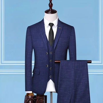 British Style 3-Piece Suit Set - High-Quality Men's Fashion Wedding Banquet European American Look with Jacket Vest Trousers