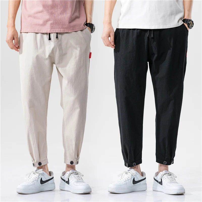 Spring and Summer New Men's Pants 100% Cotton Slim Fit Small Leg Pants Straight Leg Ankle Pants Casual Versatile Solid Color