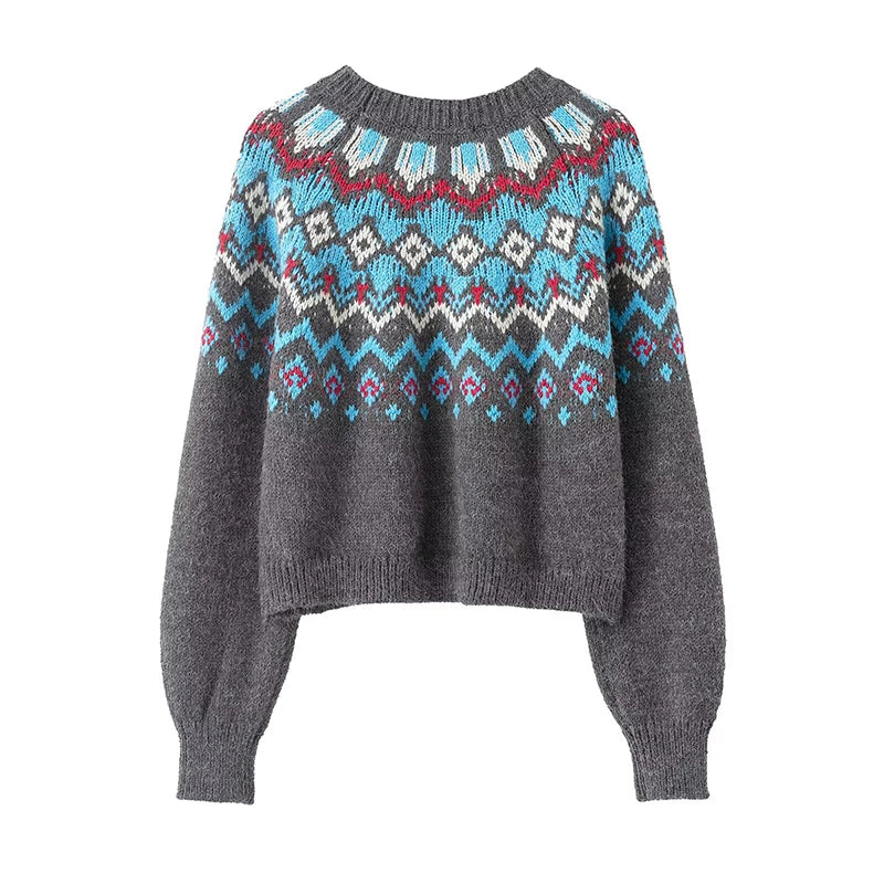 Women's Knitted Pullover Women Fashion Long Sleeve Vintage Jacquard Sweater 2025 New Casual Loose Knitwear Tops ﻿ ﻿