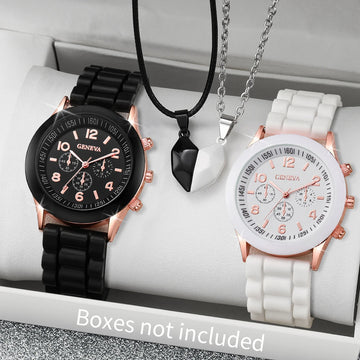 4PCS Fashion Couple Watches Set Casual Silicone Strap Women Wristwatch Men's Quartz Watch Reloj Mujer（Without Box）