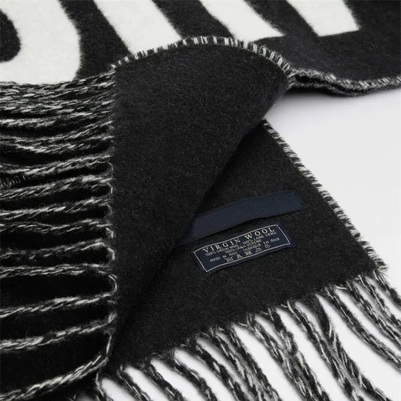 Women's 100% wool scarf high-end winter thick warm neck cover high-end women's fashionable cashmere shawl printed letter style