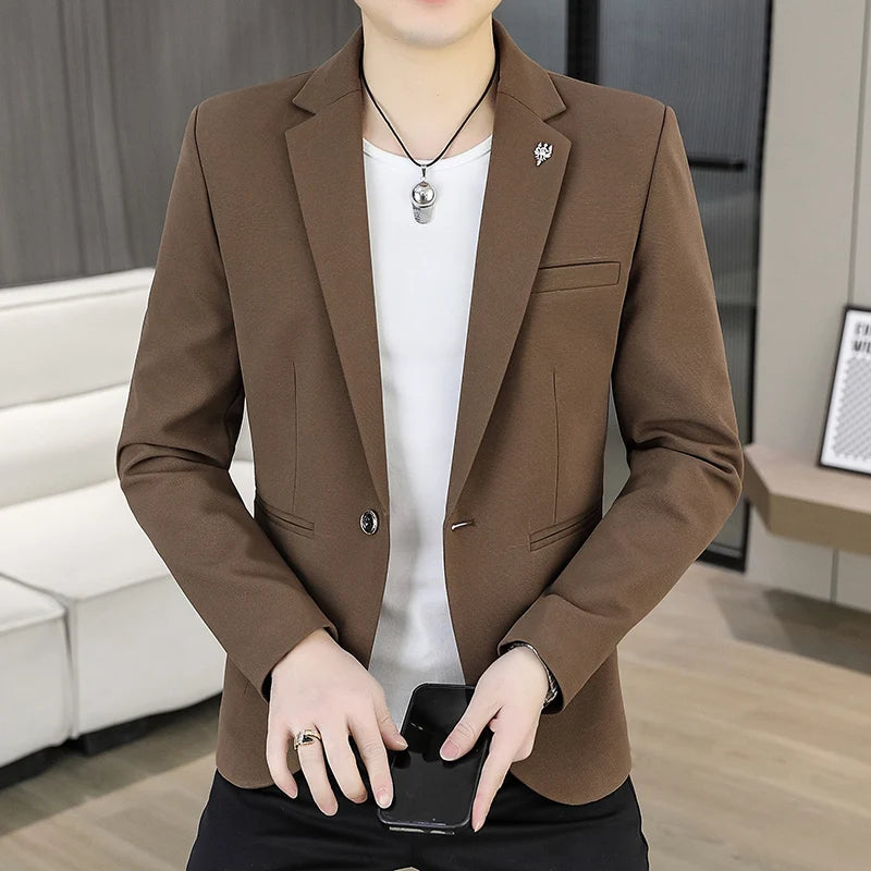 High-quality new men's casual Korean-style light luxury business suit, slimming, stylish and versatile nude top, small suit