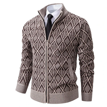Fashion Sweaters Men Fleece Lined Cardigan Jacket Plaid Retro Sweaters Coat Zipper Up Knit Cardigans Thick Male Outerwear