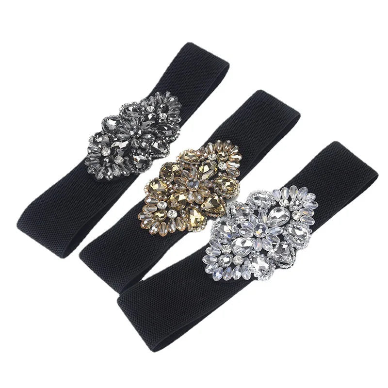 Women's Crystal Buckle Belt，With Skirts Elastic Wide Waist Cover Woman Fashion Versatile Decoration Elastic Belt，For Ideal Gifts